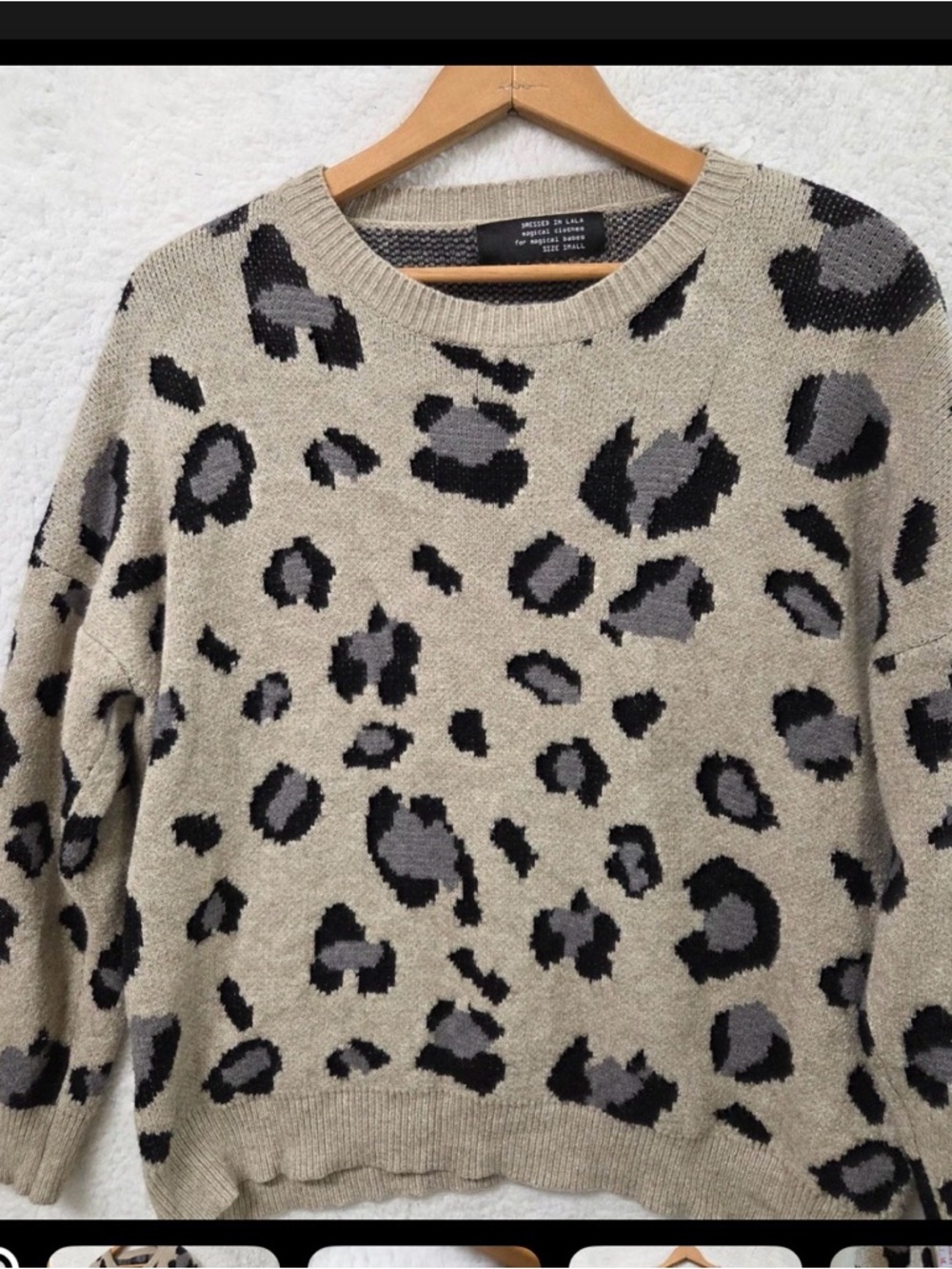 Dressed in LALA Leopard Print Crewneck Sweater - Beige/Gray/Black